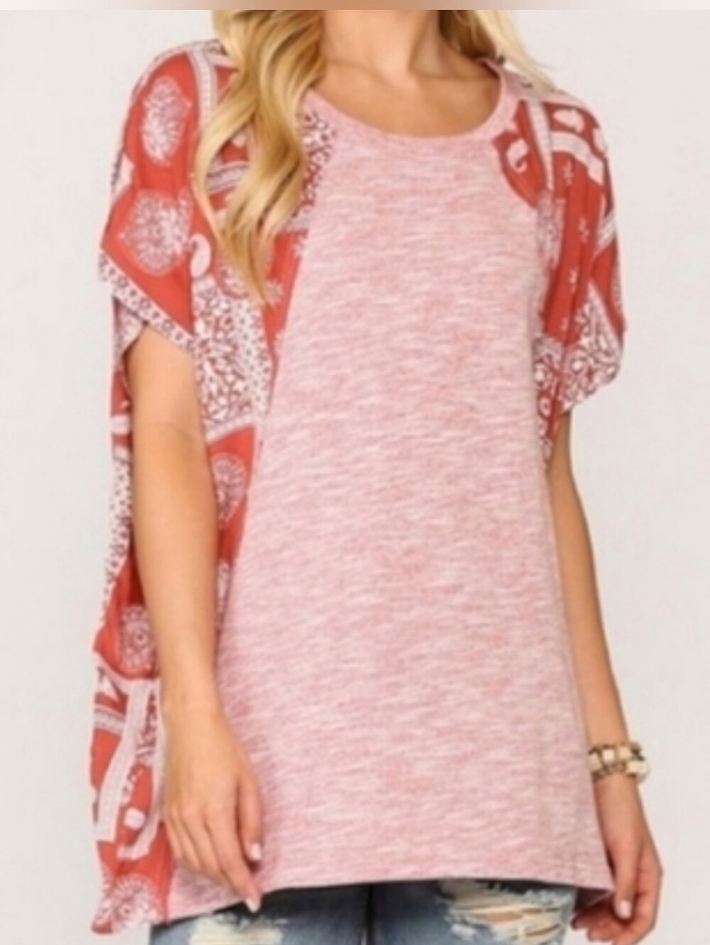 Red Tunic 2-Print Top - Size L
